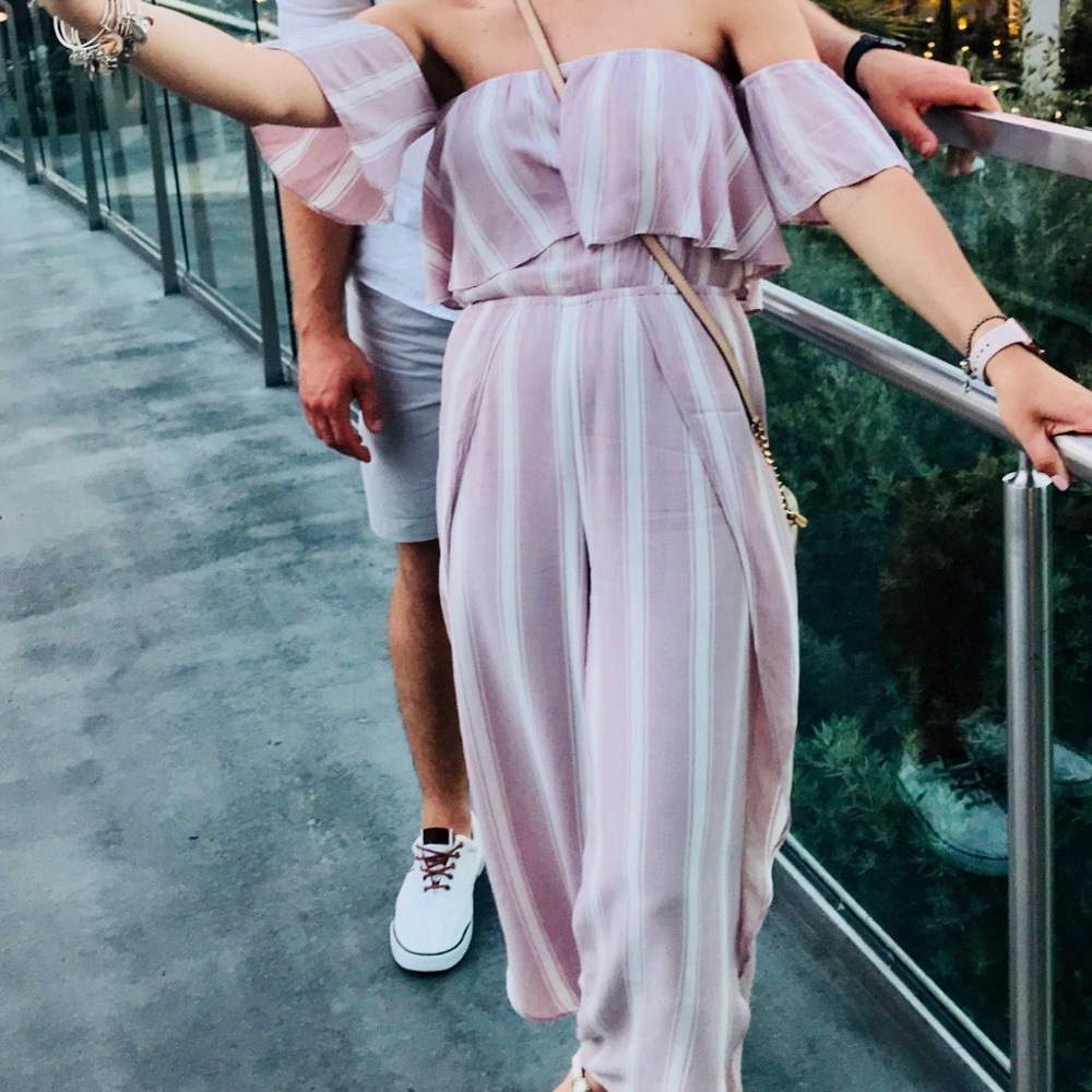 American Eagle Outfitters Pink and White Striped Jumpsuit